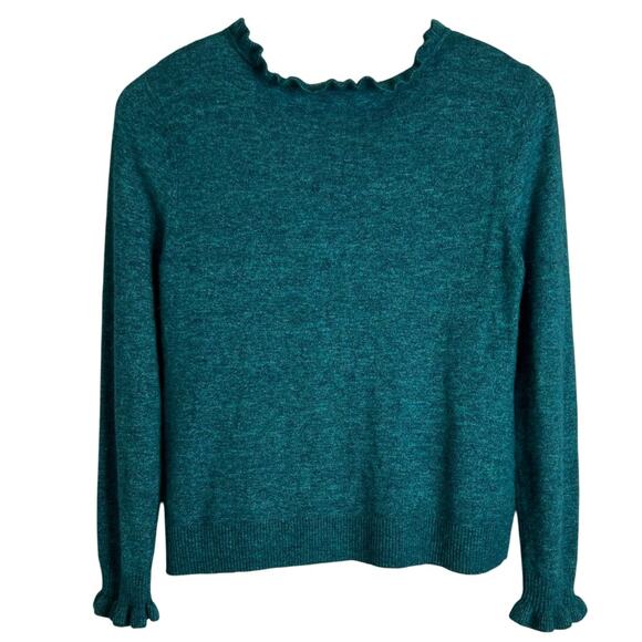 SUNDANCE Edwina Henley Cashmere Blend Ruffle Trim Sweater in Teal Green Sz Small - Picture 4 of 9
